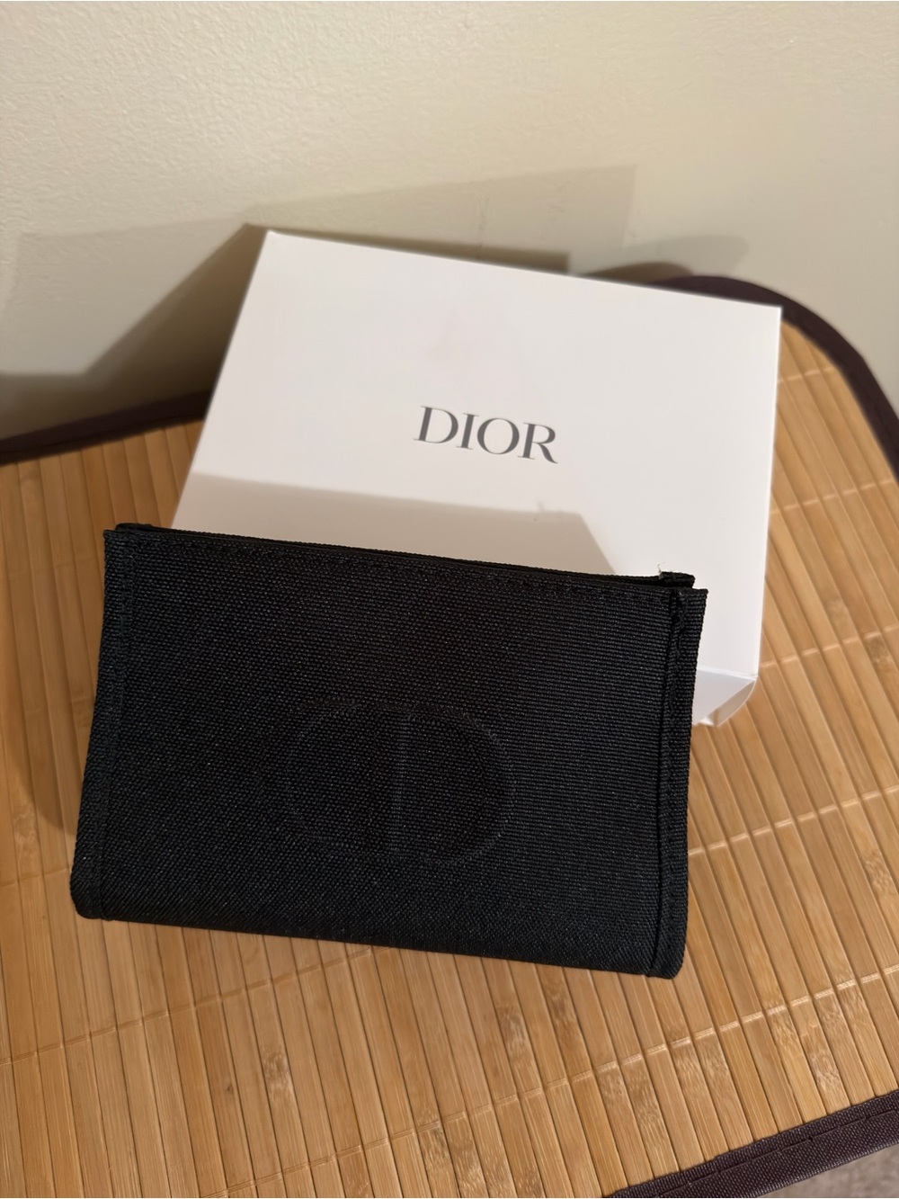 Dior Black Logo Canvas makeup pouch with box